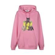 MSGM Bomullshoodie med fronttryck Pink, Dam