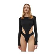 AMAZUIN Långärmad Jersey Body med Tryckknappstängning Black, Dam