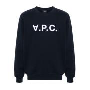 A.P.C. Navy Blue Crew Neck Logo Sweatshirt Blue, Dam