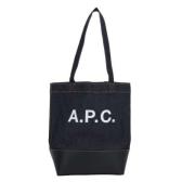 A.P.C. Blå Denim Toteväska med Läderbas Blue, Dam