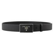 Prada Svart Saffiano Läderbälte Black, Herr