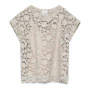 P.A.R.O.S.H. Blommig Broderad Beige Blus Beige, Dam