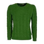 CASHMERE COMPANY Grön Cashmere och Ull Flätad Crewneck Tröja Green, Da...