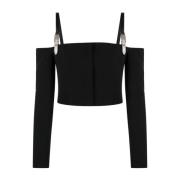 DAVID KOMA Svart Spänne Off-Shoulder Crop Top Black, Dam