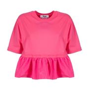 MSGM Rouche Taffeta Top i Fuchsia Pink, Dam