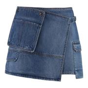 MSGM Asymmetrisk Denim Mini Kjol Blue, Dam