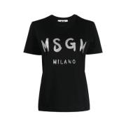 MSGM Svart T-shirt med främre tryck Black, Dam