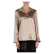 MALIPARMI Silk Satin V-ringad Blus Brown, Dam