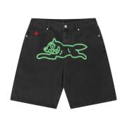 ICECREAM Running Dog Denim Shorts Black, Herr