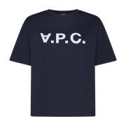 A.P.C. Blå Jersey Crew Neck Logo T-shirt Blue, Dam