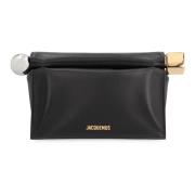 Jacquemus Metalliskt Läder Clutch med Kortplats Black, Dam