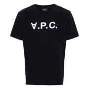 A.P.C. Blå Crew Neck Bomull T-shirt Blue, Herr