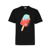 ICECREAM Bomull T-shirt med Front Print Black, Herr