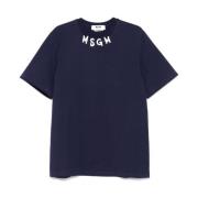 MSGM Blå T-shirt med Tryckt Logotyp Blue, Herr