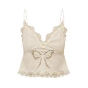 LOVESHACKFANCY Fox Bow Cami Top Beige, Dam