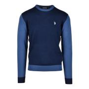 U.S. Polo Assn. Stickad Tröja Viskos Ull Nylon Blandning Blue, Herr