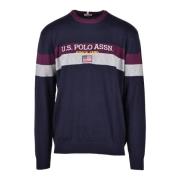 U.S. Polo Assn. Bomull Kashmir Stickad Tröja Blue, Herr