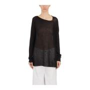 ISABEL BENENATO Linne Crewneck Topp Black, Dam