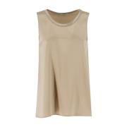 PANICALE Silkes Crew Neck Top med Luminous Detaljer Beige, Dam