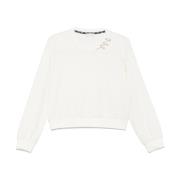 Liu Jo Vit Crew Neck Tröja Ribbad Kant White, Dam