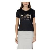 JACQUELINE de YONG Svart Tryckt Bomull T-shirt Rund Hals Black, Dam