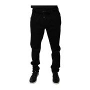 Dolce & Gabbana Svart Logo Skinny Denim Jeans Black, Herr