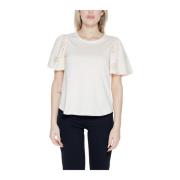 JACQUELINE de YONG Flutter Sleeve Eyelet Top White, Dam