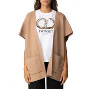 Twinset Räfflad Poncho med Fickor Brown, Dam