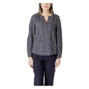 Street One Geometrisk V-ringad Blus Blue, Dam