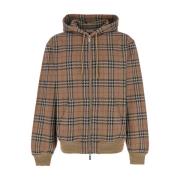 Burberry Beige Ribbstickad Huvtröja med Vintage Check Motif Beige, Her...