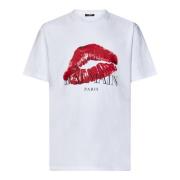 Balmain Vit T-shirt med Kyss Print White, Herr