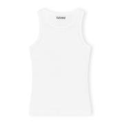 Ganni Vit Ribbad Tank Top Bomull White, Dam