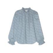 APOF Annabella Blus med Liberty Fabric Blommor Blue, Dam