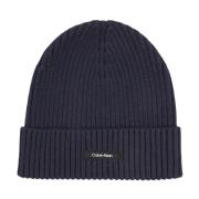 Calvin Klein Blå Ribbstickad Beanie Mössa Blue, Herr