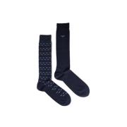 Emporio Armani Blå Tryckt Bomull Crew Socks Blue, Herr