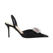 MACH & MACH Elegant Tulle Stiletto Pumps med Rhinestone Black, Dam