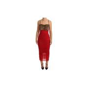 Dolce & Gabbana Leopard Print Sheath Midi Klänning med Korsettrygg Red...