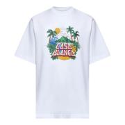 Casablanca Vit T-shirt med tryck, rund hals White, Herr