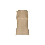 Liu Jo Räfflad lurex top med cut out Beige, Dam