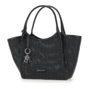 Emporio Armani Svart Vävd Textur Handväska med Metalllogotyp Black, Da...