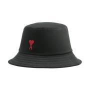 Ami Paris Svart Bomull Logo Broderad Platt Brätte Hatt Black, Herr