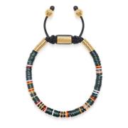 Nialaya Men&#39;s Beaded Bracelet with Dark Green and Gold Disc Beads ...