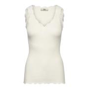 Rosemunde Ivory Spetsig Top med Krullad Kant Beige, Dam