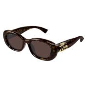 Gucci Runda solglasögon i Havana Tortoise Brown Brown, Unisex