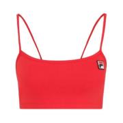 Fila Smal Passform Crop Top med Broderat Emblem Red, Dam