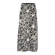 Kaffe Blommigt Skirt Svart/Beige Black, Dam