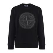 Stone Island Svart Bomullssweatshirt med Fronttryck Black, Herr