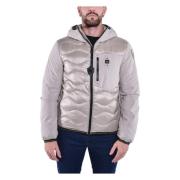 Blauer Monokrom Nylon Pufferjacka med Vågstygn Beige, Herr