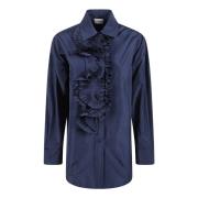 P.A.R.O.S.H. Blå Taffeta Ruffle Blus Blue, Dam