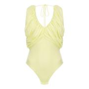 PINKO Gul V-ringad Bodysuit Yellow, Dam